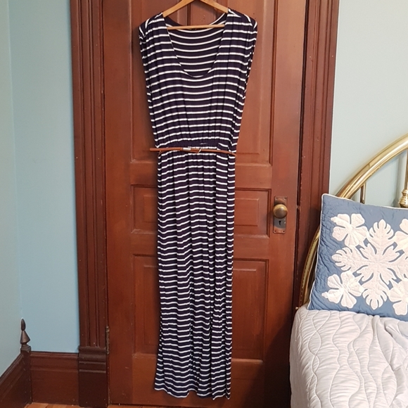 Dex Navy and White Striped Maxi Dress
